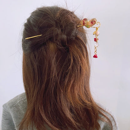 かんざし 蝶 片羽根 ピンク 珊瑚 24金 TAMARUSAN