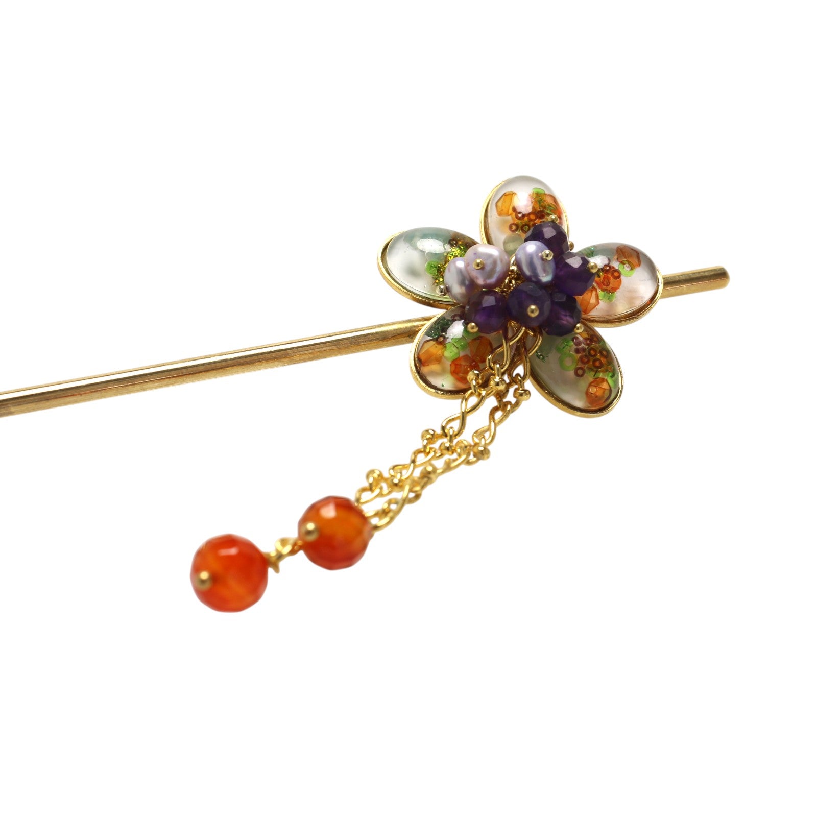 花 かんざし あめ グレー オレンジ かんざし