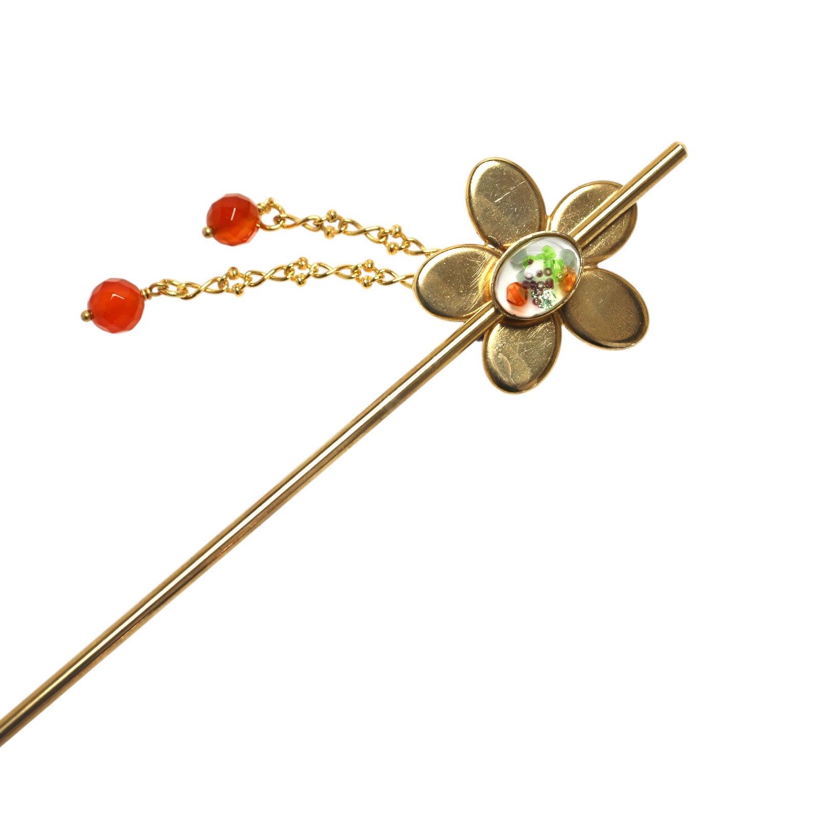 花 かんざし あめ グレー オレンジ かんざし