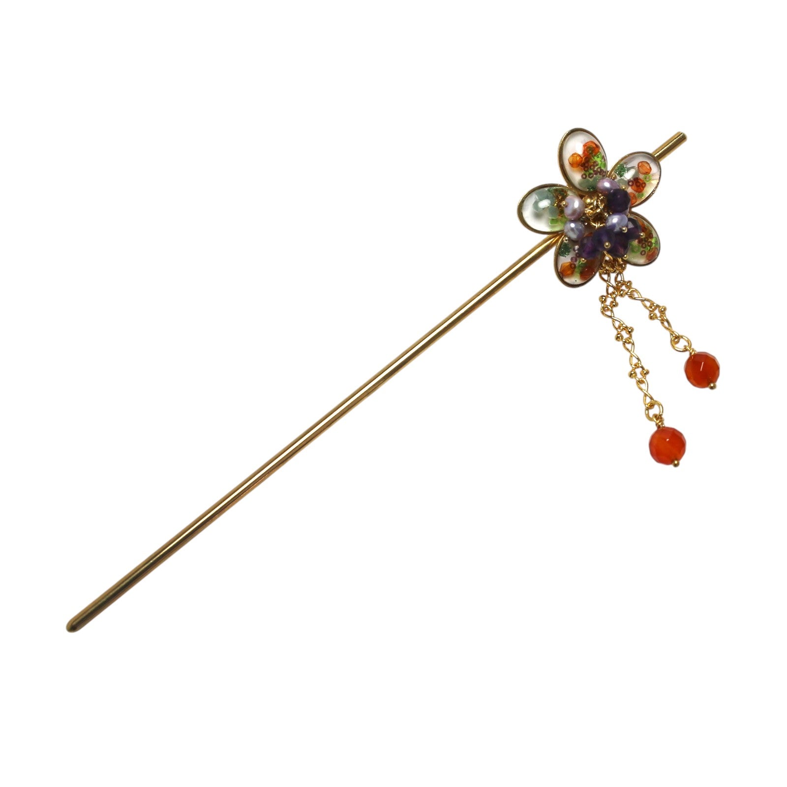 花 かんざし あめ グレー オレンジ かんざし