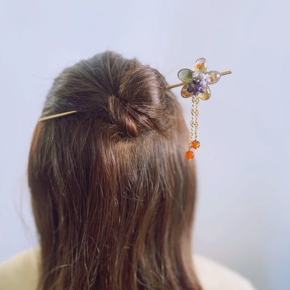 花 かんざし あめ グレー オレンジ かんざし