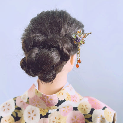 花 かんざし あめ グレー オレンジ かんざし