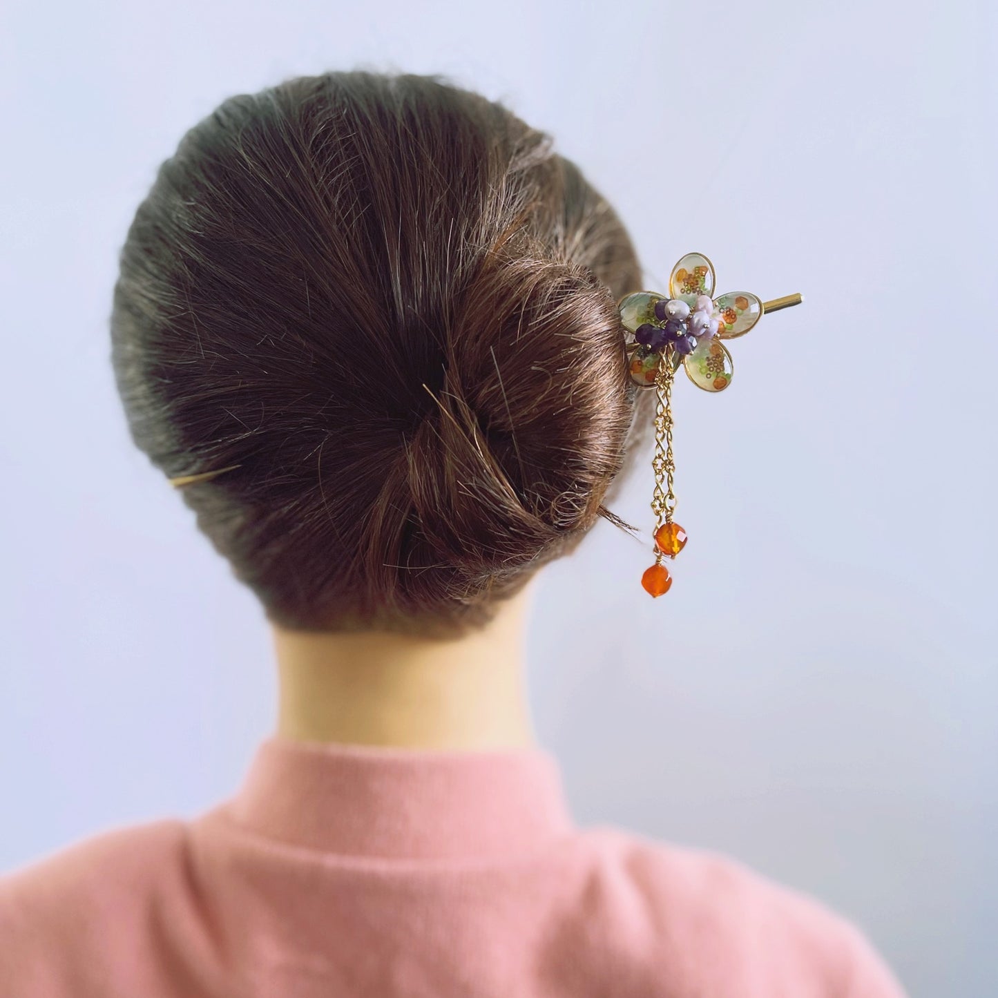 花 かんざし あめ グレー オレンジ かんざし