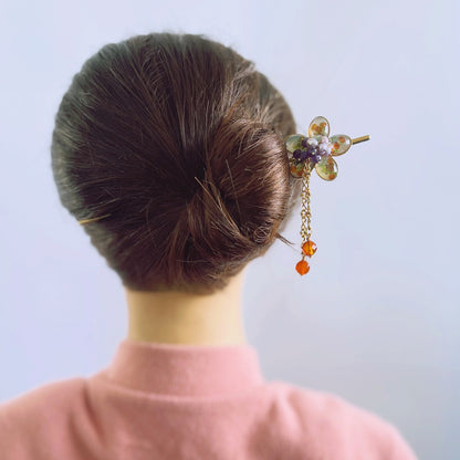 花 かんざし あめ グレー オレンジ かんざし