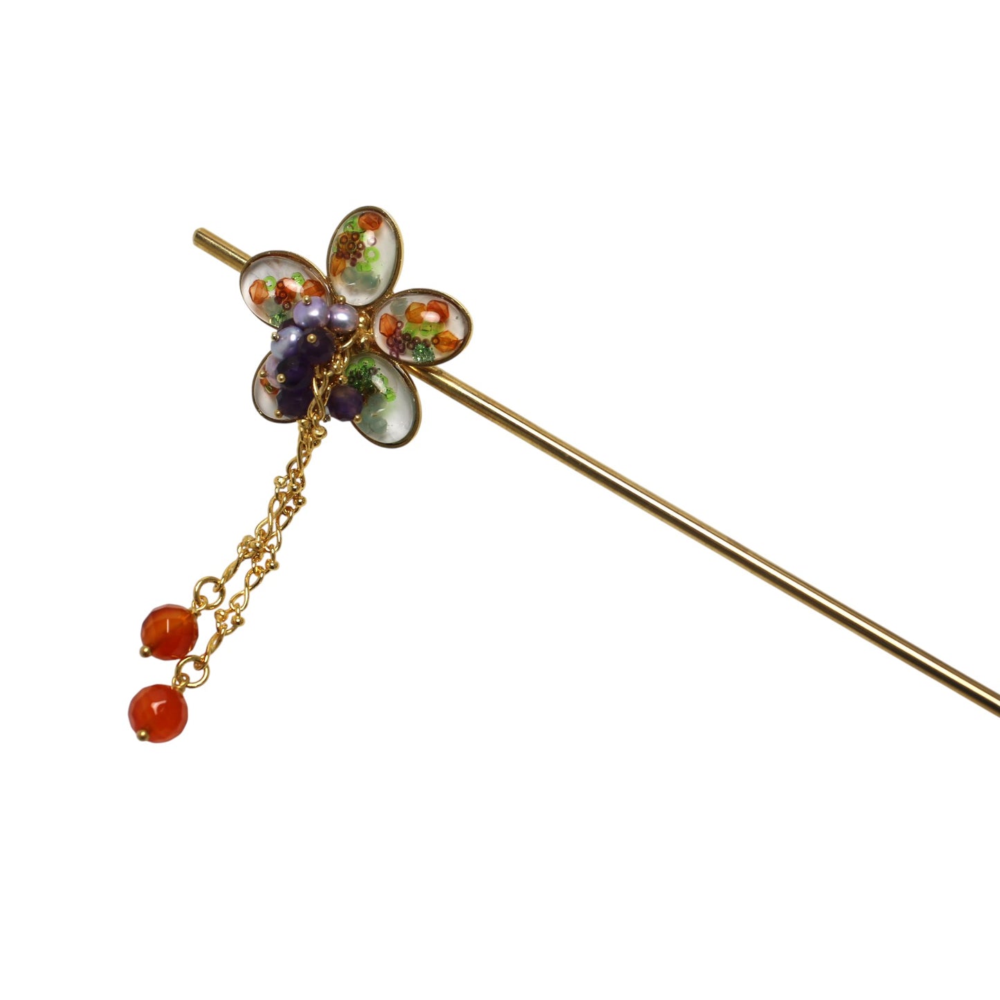 花 かんざし あめ グレー オレンジ かんざし