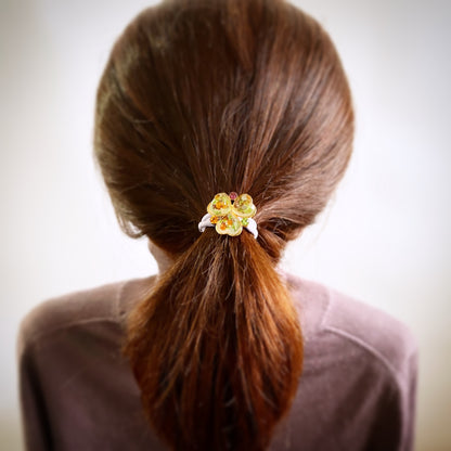 ヘアゴム 花 紫 ビーズ ハンドメイド 樹脂 TAMARUSAN