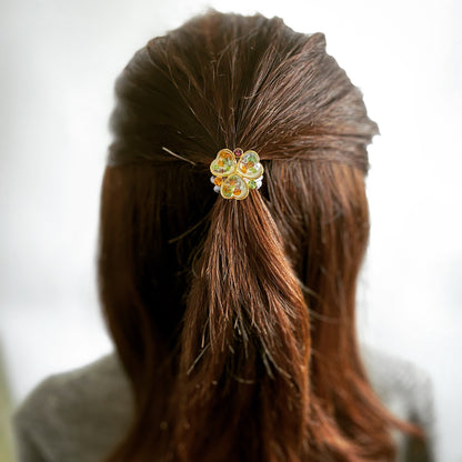 ヘアゴム 花 紫 ビーズ ハンドメイド 樹脂 TAMARUSAN