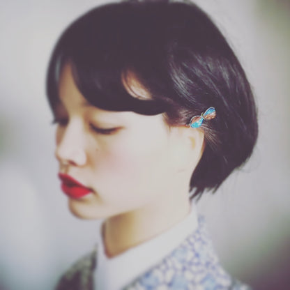 ヘアピン 青 ラメ 木目 飾り取り外し可能 高級ヘアピン