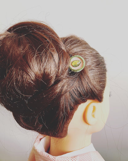 Uピン 短め 緑 ピンク フェルト 一本挿しかんざし