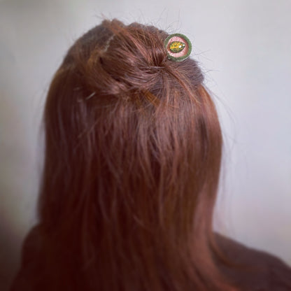 Uピン 短め 緑 ピンク フェルト 一本挿しかんざし