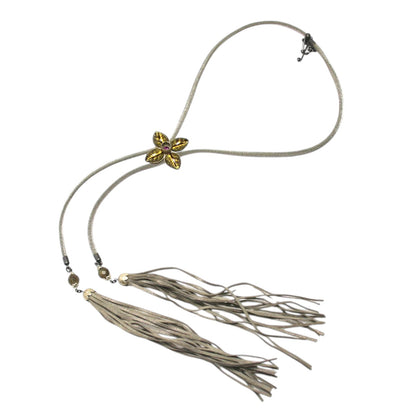 ロングネックレス ループタイ グレー フリンジ
