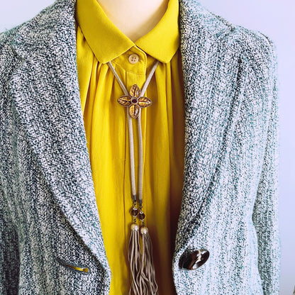 ロングネックレス ループタイ グレー フリンジ