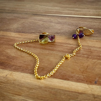 帽子留めクリップ チェーン アメジスト 金 梅 紫 帽子留め