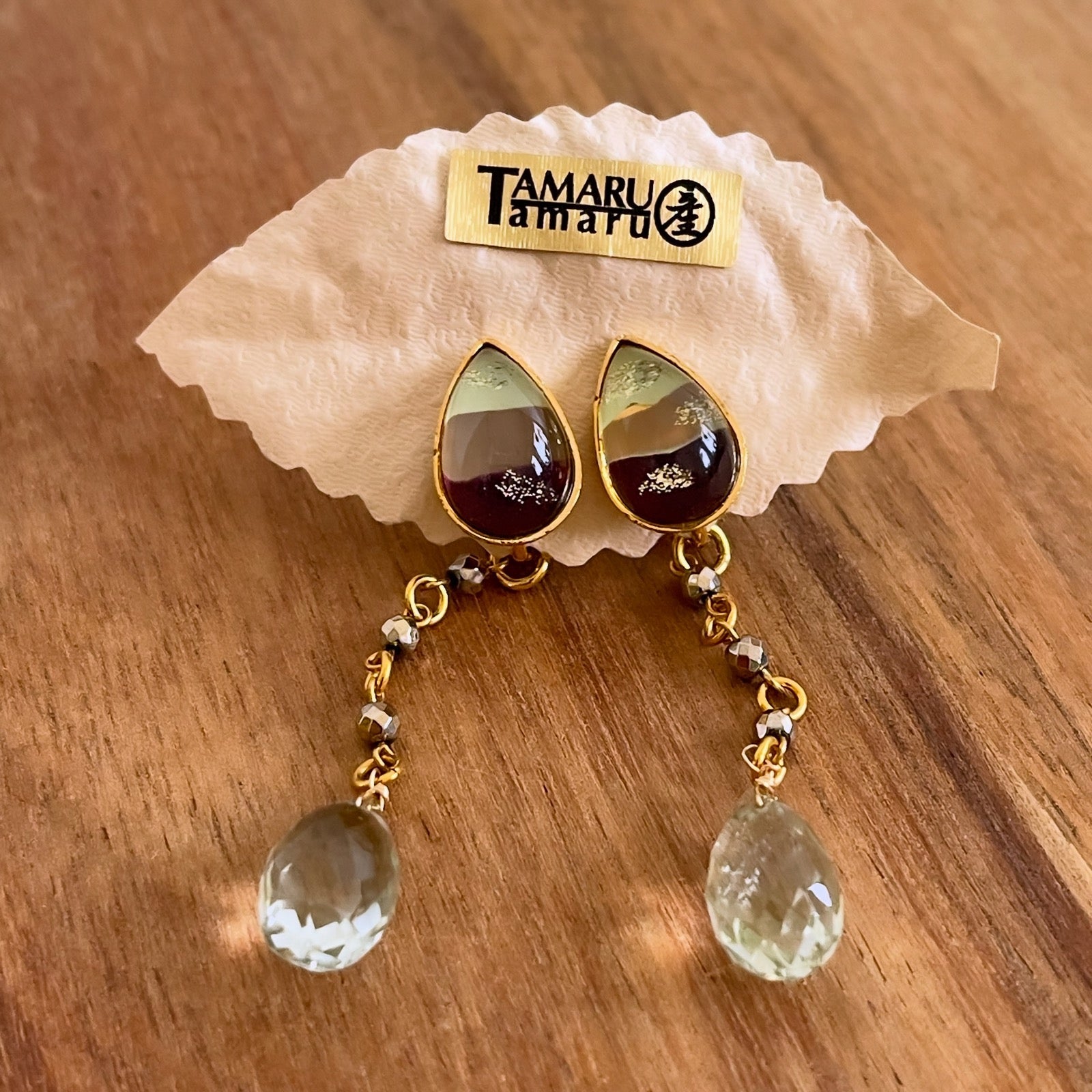 イヤリング アメジスト 虹 紫 ゴールドチェーン TAMARUSAN