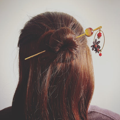 かんざし レース 花 虹 赤 オレンジ 24k TAMARUSAN