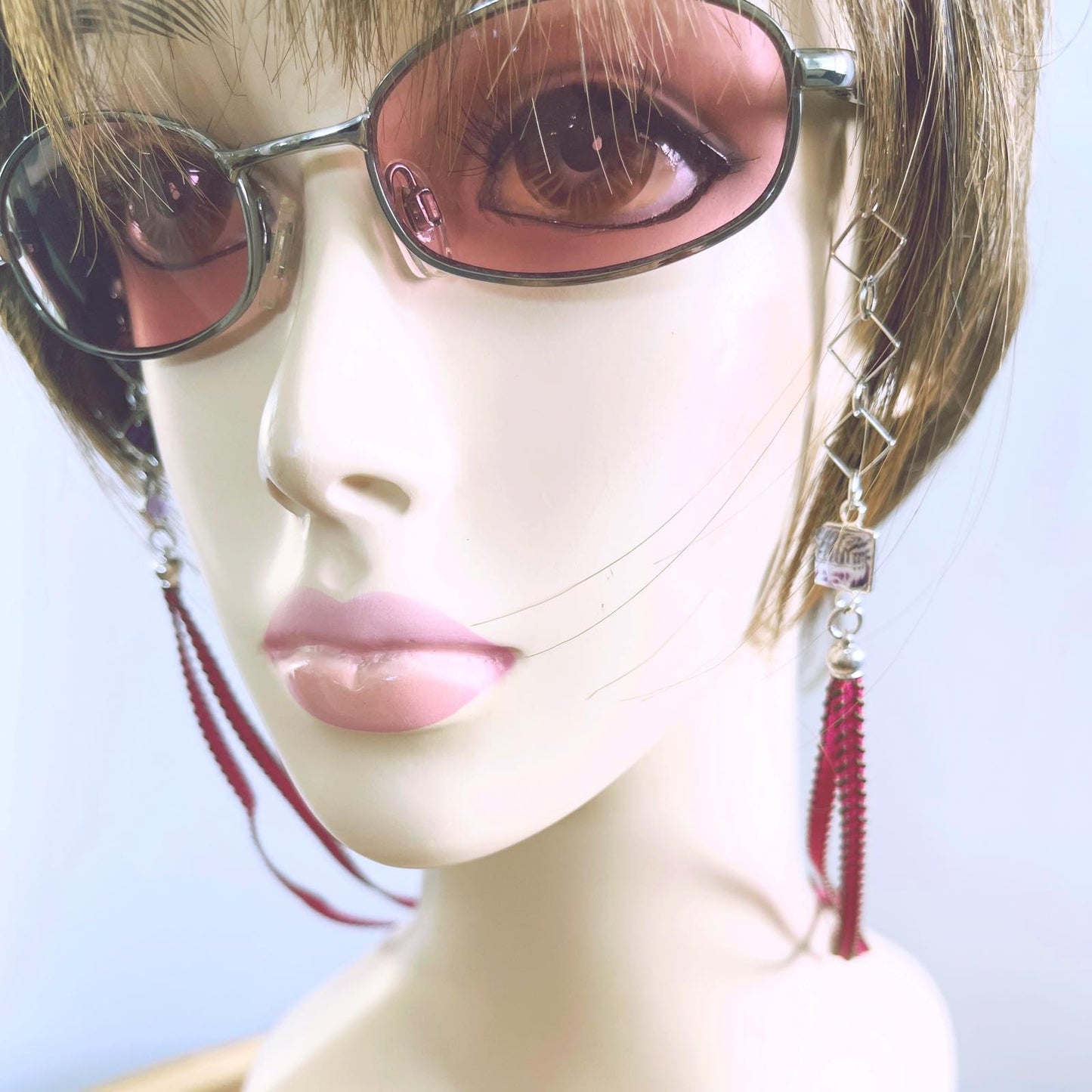 眼鏡チェーン ピンク 紫 リボン 眼鏡ストラップ・チェーン