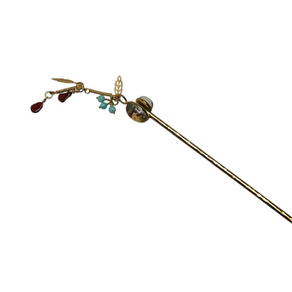 短めかんざし ゴールド ジャングル模様 マルチカラー 二股かんざし