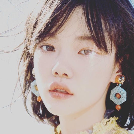 イヤリング オレンジ ブルー ラバ アゲート 大ぶり クリップイヤリング