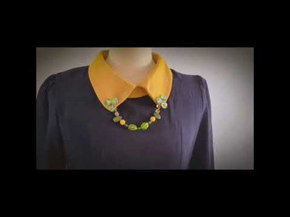 襟飾り 花 黄緑 金 アーガイル