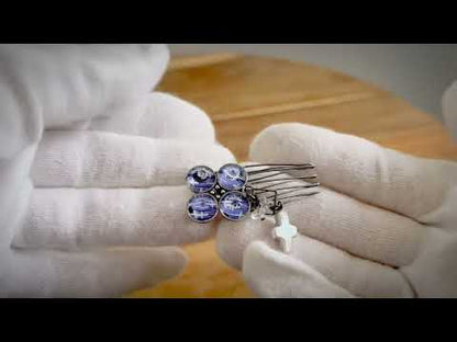 ヘアコーム ヤモリ 水色 花 パール