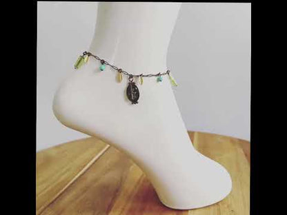 アンクレット 緑 エメラルド ガラスビーズ