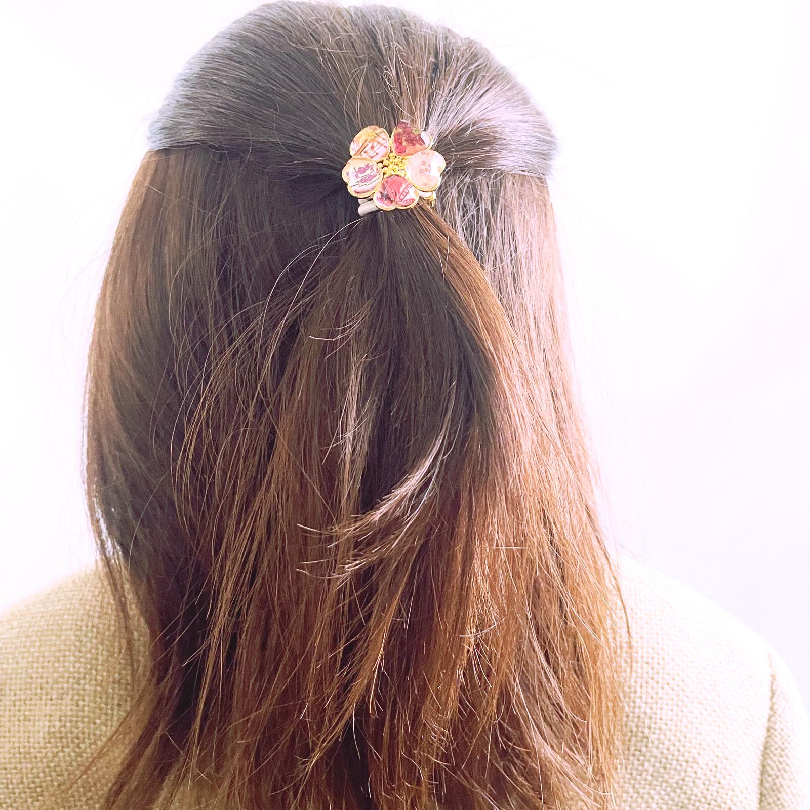 ヘアゴム ピンク お花 ハート 花びら 高級ヘアゴム