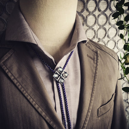 組紐 ループタイ スクエア 楽譜 水色 絹 TAMARUSAN