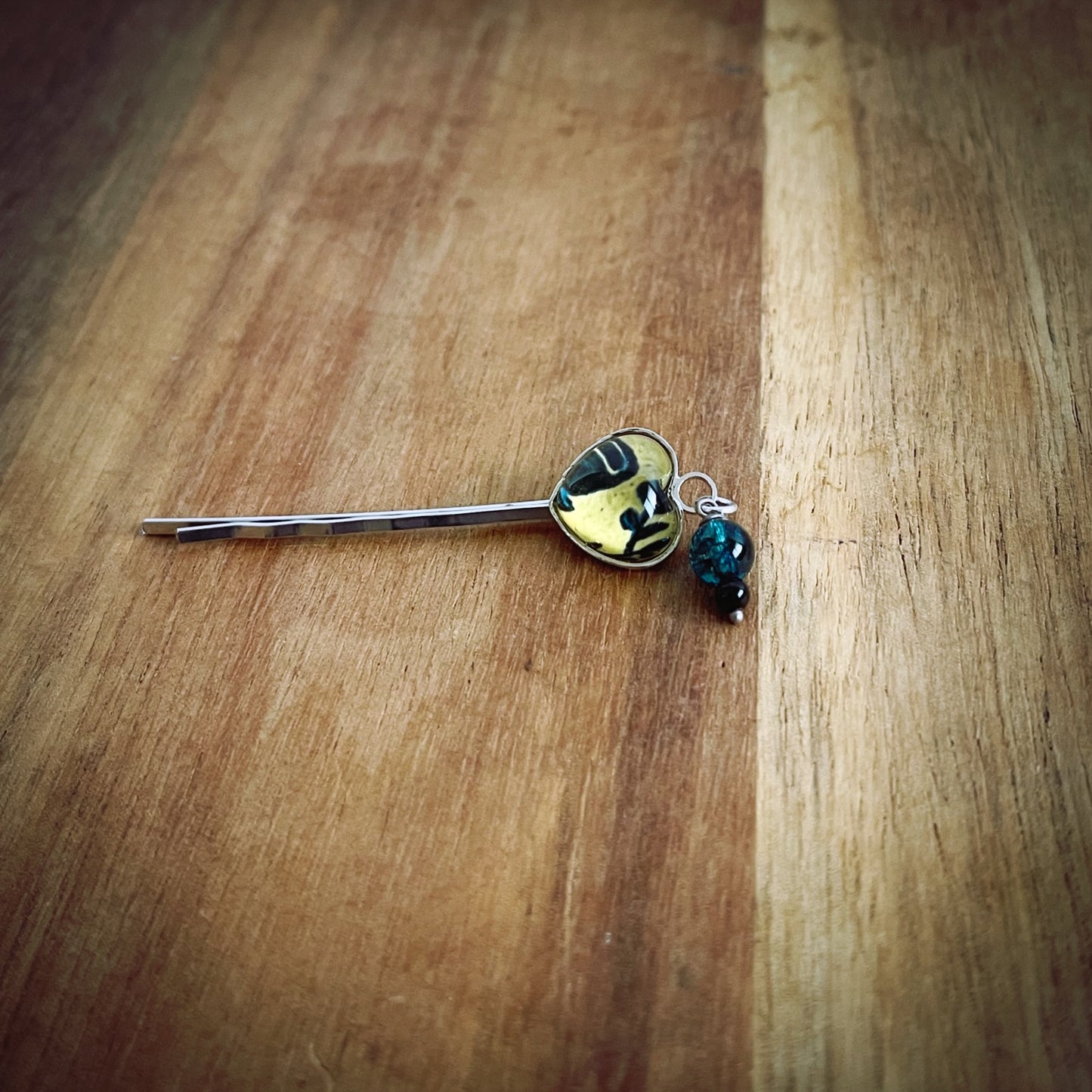 ヘアピン 青 花 ハート クォーツ 高級ヘアピン