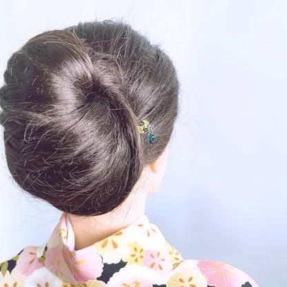 ヘアピン 青 花 ハート クォーツ 高級ヘアピン
