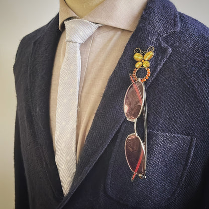 眼鏡ホルダー 蝶 黄緑 セミ カーネリアン 眼鏡ホルダー