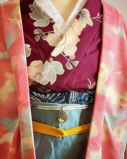 羽織紐 ブレスレット 水色 薔薇 根付