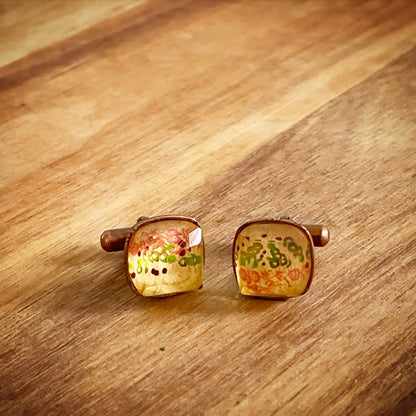 カフスボタン バラの木 肌色 四角 カフスボタン