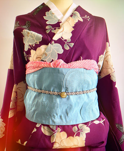 帯留め 丸 スパンコール 青 銀 ２個セット 帯留め