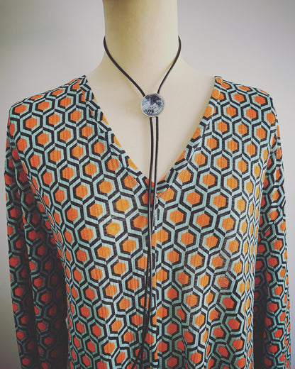 革紐ループタイ 地球柄 青 ループタイ