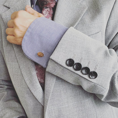 カフスボタン 楕円 ロジウム 水面 ピンク カフスボタン