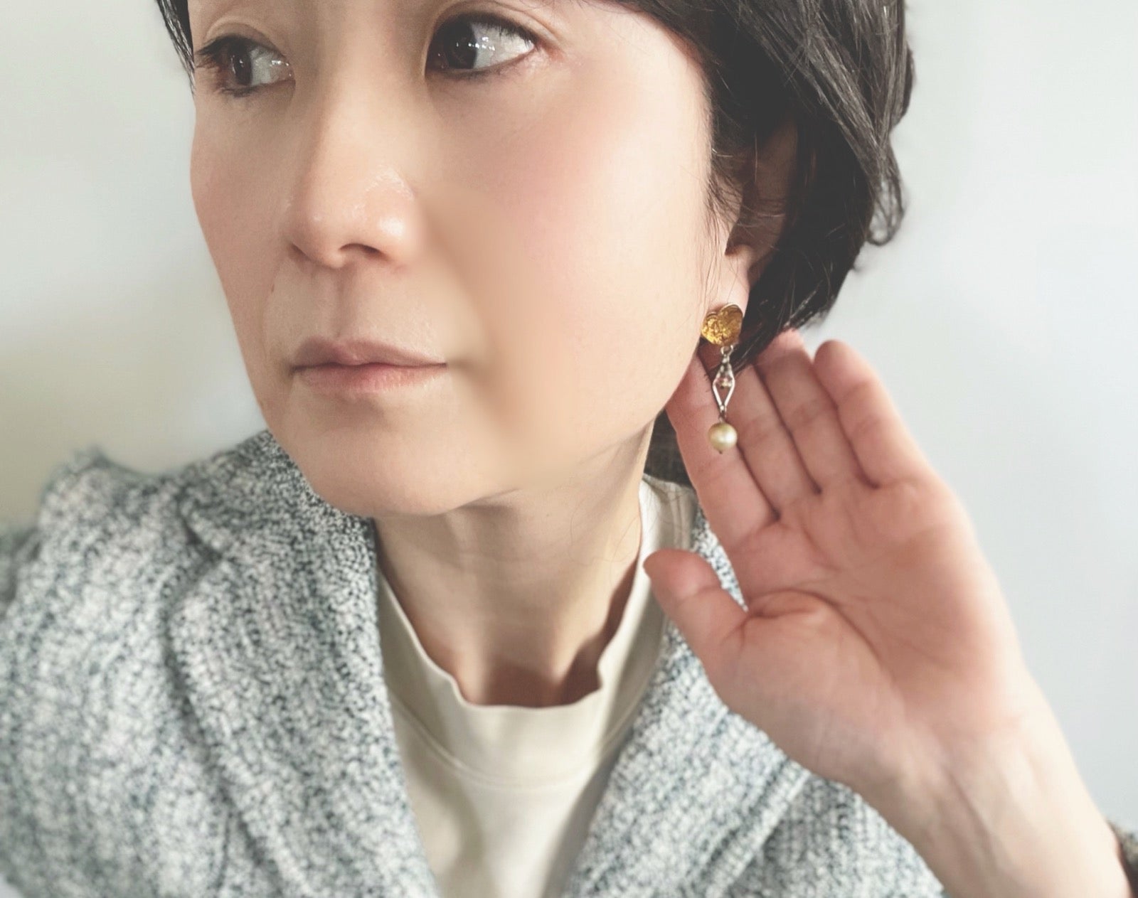 アシンメトリー ピアス ハート ピンク 水面 スタッドピアス