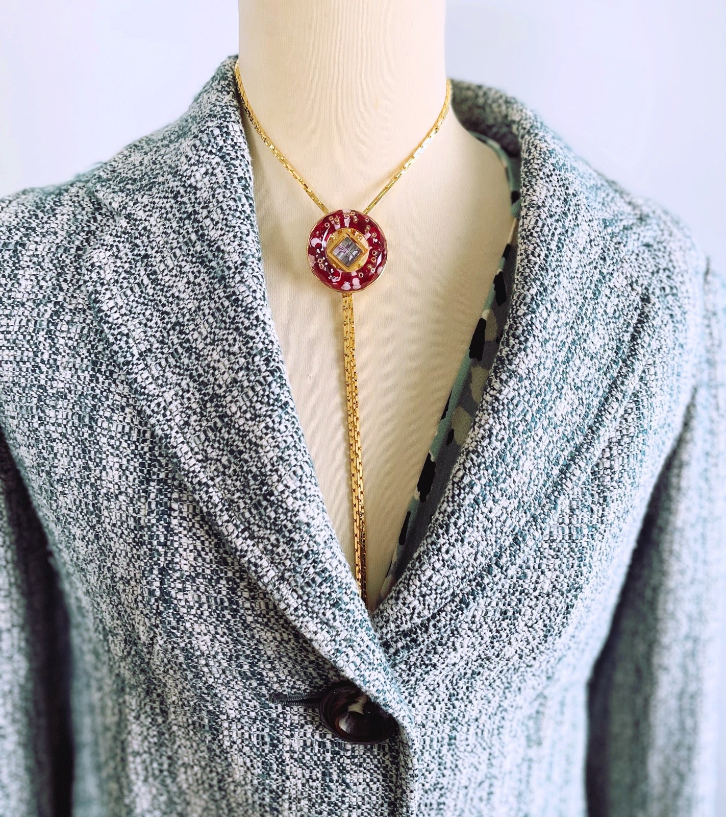 チェーンループタイ 赤 ブルー ガーネット ゴールド