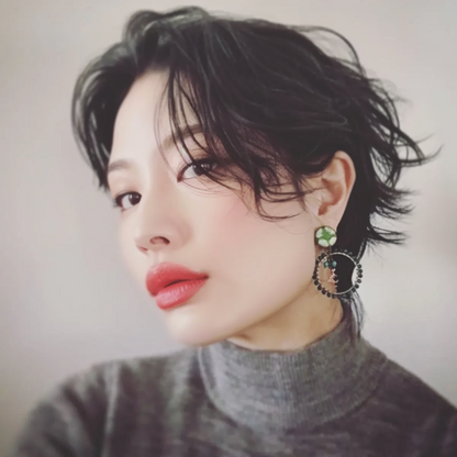 フープピアス 恐竜 緑 マラカイト 七宝 スタッドピアス