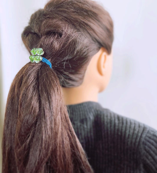 ヘアゴム 緑 スイカ クローバー 花 高級ヘアゴム