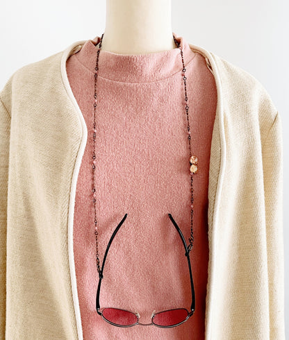 ネックレスにもなる眼鏡チェーン ハート 梅 ピンク ネックレス