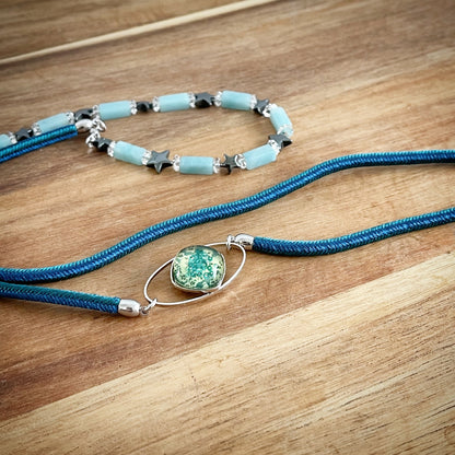 眼鏡チェーン 組紐 青 磁気入りヘマタイト 眼鏡ストラップ・チェーン