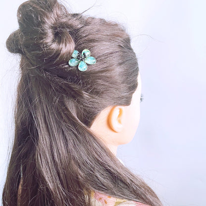ヘアピン 花 梅 オニキス 飾り取り外し可能 ブルー 高級ヘアピン