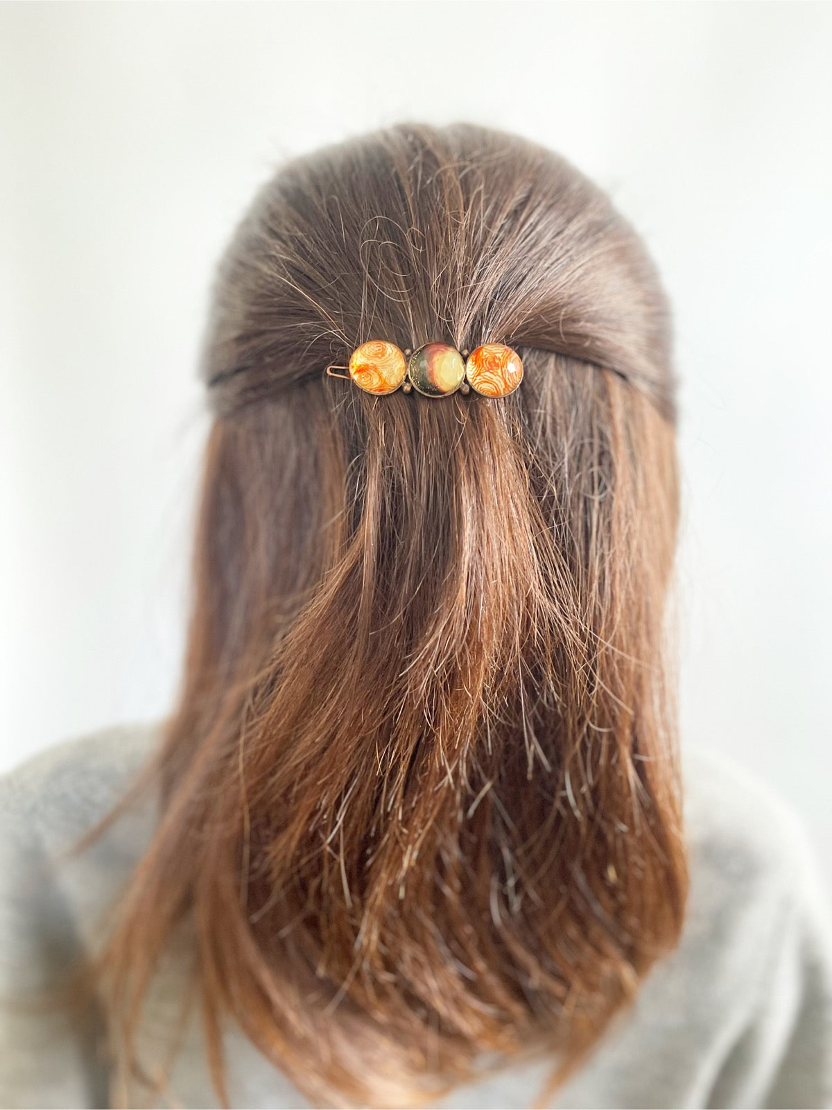 パッチン留め 三毛猫 渦巻き オレンジ パッチン留め