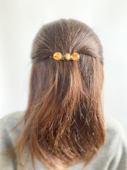 パッチン留め 三毛猫 渦巻き オレンジ パッチン留め