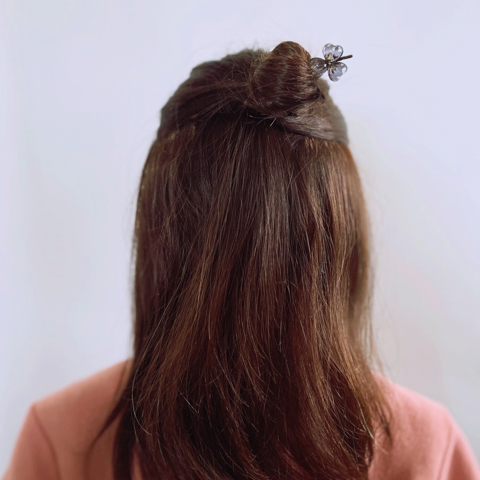 短いかんざし すみれ 花 紫 二股かんざし