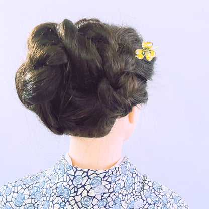 短いかんざし すみれ 花 ゴールド 黄色 TAMARUSAN