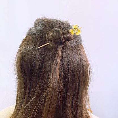 短いかんざし すみれ 花 ゴールド 黄色 TAMARUSAN