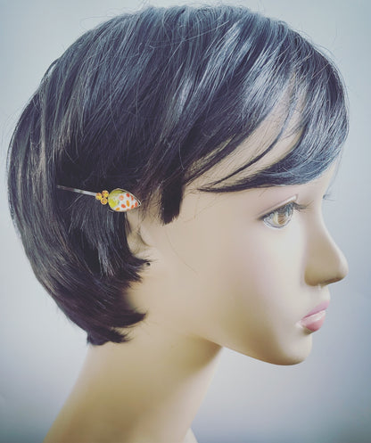 ヘアピン ラインストーン 菊 オレンジ 高級ヘアピン