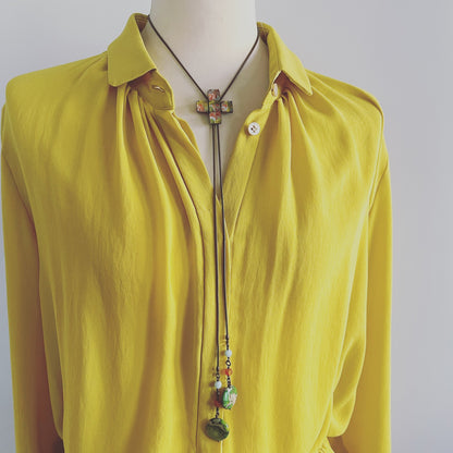 チェーンループタイ 十字 ロングネックレス アメジスト