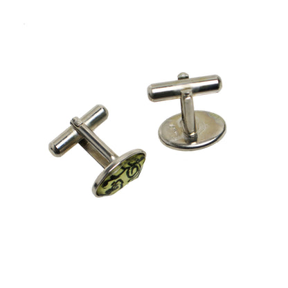 カフスボタン 白黒 楕円 ロジウム 唐草 カフスボタン